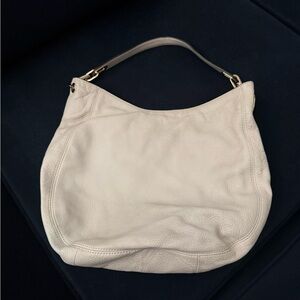 Michael Kors White and Brown Logo leather hobo bag